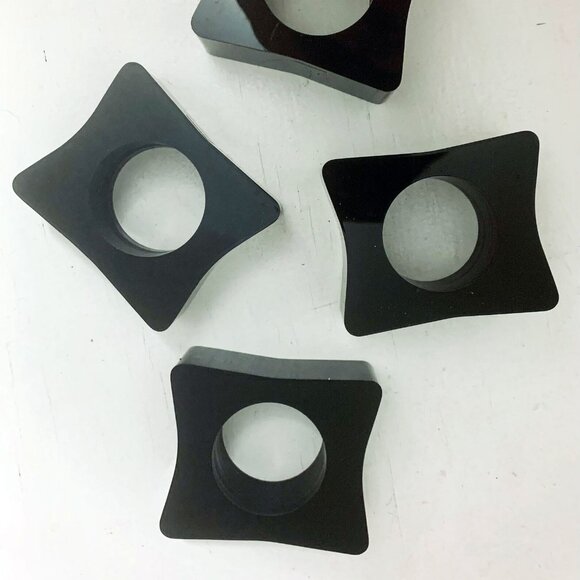 Vintage 80s Napkin Rings Chunky Black Lacquer Mod Set of 4 Four - Picture 1 of 7